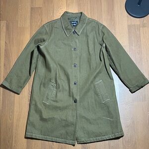 Vintage Denim & Co Green Denim Duster Trench Coat Men’s Size XL (comfy)